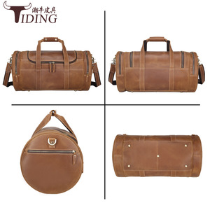 Tiding Men's Genuine Leather Travel <b>Bag</b> <b>20L</b> Brown Casual Gym Duffel <b>Bag</b> - Product Image 3