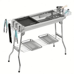 Barbecue portable pliable au charbon de bois, grill à shish kebab en acier inoxydable pour le camping en plein air - Product Image 1