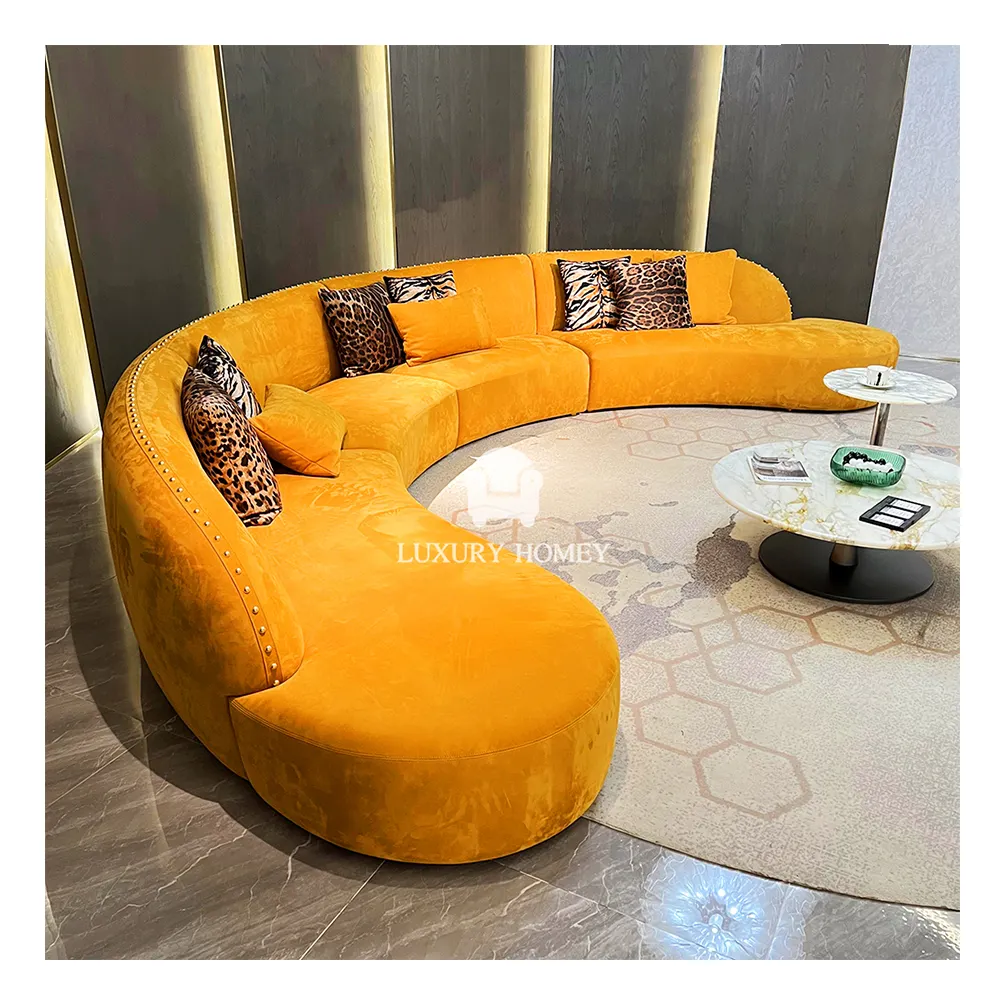 Italian high-end luxury modern designer curved sofa set modern light luxury fashion living room furniture set