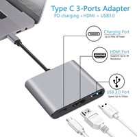 Jasoz Multiport Aluminium-Legierung USB Typ-C Hub mit +PD+USB3.0 Anschlüssen 4K Adapter für iPhone Silber/Grau Verpackt auf Lager