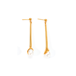 Boucles d'oreilles en perles, acier inoxydable 316L, placage or PVD, durables, résistantes, design long et tombant - Product Image 2