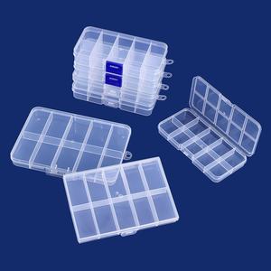 Boîte de rangement de bureau en plastique PP, 10 compartiments, transparente, avec couvercle à fermeture à bouton-pression, pour accessoires de pêche, perles et bijoux - Product Image 4