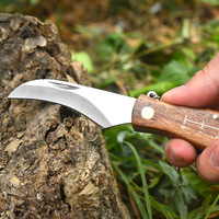 Couteau Champignon Pliant Manche En Bois Avec Brosse Couteau De Poche Camping En Plein Air Couteau De Cueillette De Jardin Multifonctionnel