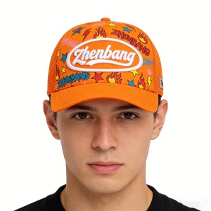 Casquettes de camionneur personnalisées en sublimation graffiti orange, broderie 3D en relief, vente en gros, unisexe, streetwear, maille tendance - Product Image 5