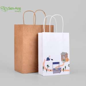SenAng05 Vente en gros de sacs en papier kraft personnalisés avec votre propre logo, sacs en papier kraft écologiques, sacs en papier blanc de 10 cm avec poignée, en vrac - Product Image 6
