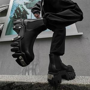 Bottes de sport montantes imperméables de luxe pour hommes, en cuir véritable, à semelle épaisse, style moto, chaussures en cuir véritable pour hommes - Product Image 4