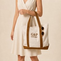 Canvas-Tragetasche für Damen, personalisierte Canvas-Taschen mit geprägtem Ecru-Etikett, Henkeln, strapazierfähig, für den Einzelhandel, Alltag, Einkauf, Großhandel