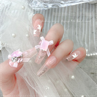 Nouveau style de bijoux pour ongles en organza avec nœud carré et strass, modèle fleur de glace pilée translucide rose jade girly Cy0188, fabriqué en Chine
