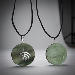 TiSilver Plated Jade Buddhist Pendant with Embossed Symbol on Black <b>Cord</b> Unisex Religious Charm Romantic Style Gift - Product Image 2