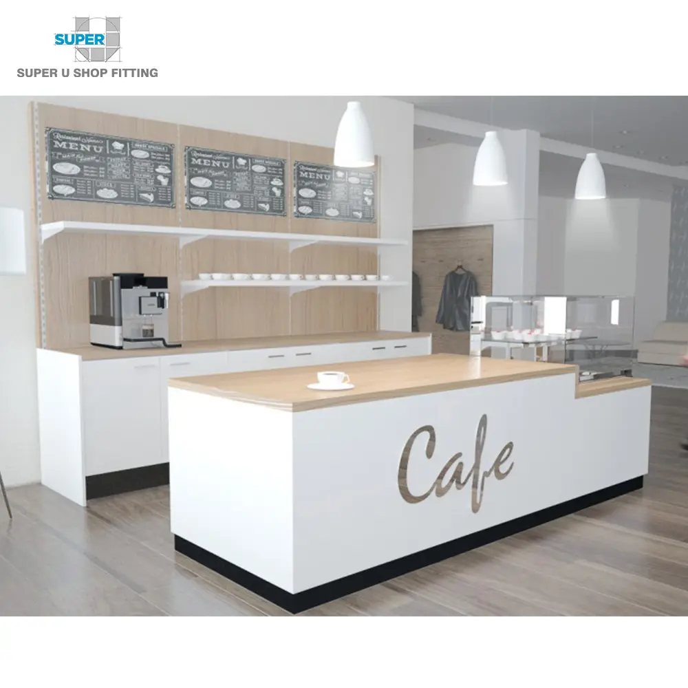 Coffee Shop Bancone Bar Design Commerciale Tavolo del Ristorante In Legno Su Misura Top Casher Cafe Contatore