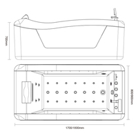 Baignoire Balnéo Hydro Massage Moderne en Acrylique Blanc avec Lumières LED et Cascade, Jacuzzi pour Salle de Bain