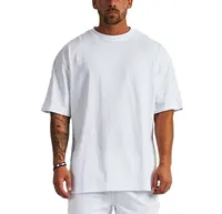 Design di lusso di goccia spalla t-shirt di marca personalizzata pianura di grandi dimensioni in bianco loose fit bianco maglietta del cotone degli uomini