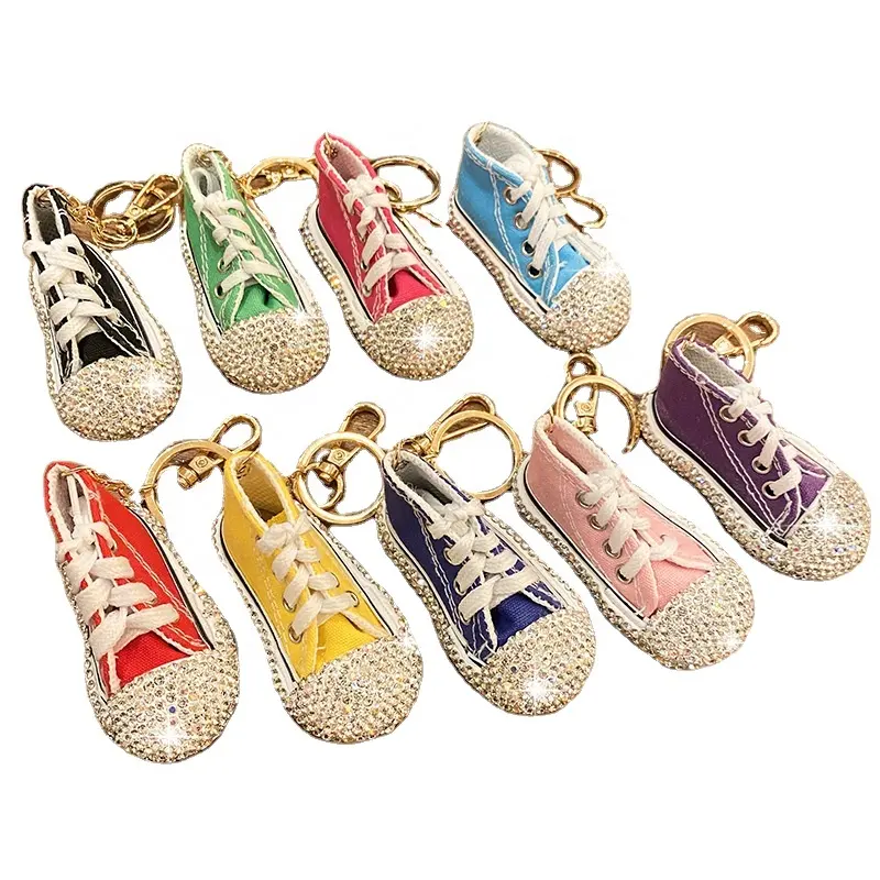 Hot Sale 3d Mini Sports Sneaker Key Chain Bag Pendant Keyrings Diamond Studded Canvas Shoes Key Chain Accessories