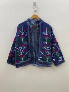 Bleu fait à la main Suzani TNT veste courte manteau hiver Boho veste broderie à la main veste pour femmes cadeau pour son manteau court - Product Image 3
