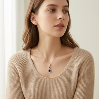 Collier pendentif goutte d'eau en zircon bleu délicat ZG, couleur argent, bijou solitaire à breloque en forme de goutte