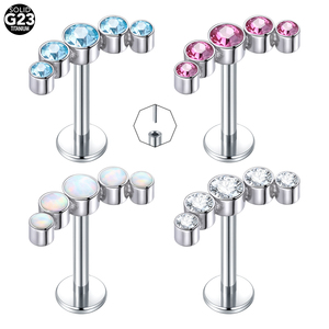 Lingchee Implant Grade Titanium Threadless Push in Cartilage 5 <strong>Gem</strong> Curved CZ Opal With Flat Back Labret Lip Piercing <strong>Jewelry</strong> - Product Image 1