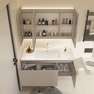 Mueble de Baño Moderno Minimalista con Lavabo Simple/Doble de 36-92 Pulgadas, Mueble de Baño Flotante con Espejo LED Inteligente Antivaho - Product Image 3