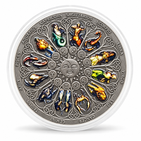 Pièce de monnaie zodiacale occidentale 2026, impression couleur, art populaire Soleil-Lune, plaquée fer avec étui