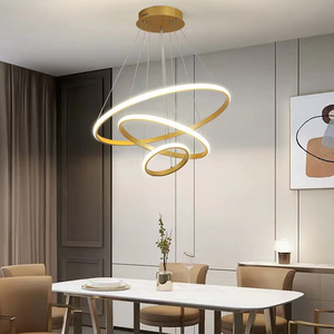 Jacksun Hiện Đại Tối Giản 3 Vòng Acrylic Vàng Sang Trọng Vòng LED Đèn Chùm Vòng Tròn Dòng Mặt Dây Chuyền Đèn Cho Ăn Uống Phòng Ngủ Khách - Product Image 2