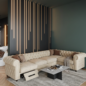 Chesterfield Sectional Sofa Set Convertible Extendable Reclining Removable Velvet Boucle Upholstery Modern Fabric Hotel - Product Image 2
