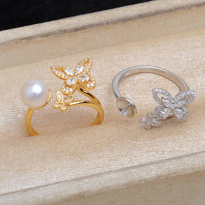 925 Silver DIY Accessories Open Ring Stand & Butterfly Rings Semi Finished 8-10 <b>Loose</b> <b>Pearls</b> Jewelry 5877 - Product Image 1