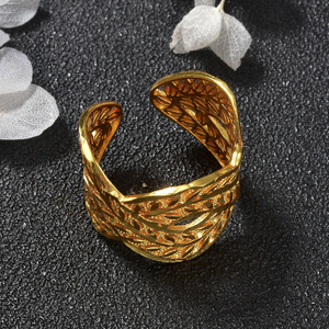 Magnifique bague de fiançailles en cuivre plaqué or 18 carats, motif floral, style filigrane ancien, en forme de feuille ouverte, pour femme - Product Image 4