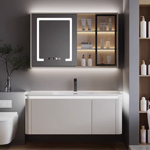 Solid wood bathroom cabinet combination light luxury simple bathroom cabinet smart backlight <b>mirror</b> cabinet - Product Image 1