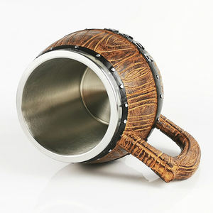 Hot Selling Resin Mould Stainless Steel Coffee Cup <strong>Fut</strong> Eichenfas Mugs Stein Tankard Vintage <strong>Faux</strong> Oak Wood Barrel Beer Mugs - Product Image 1
