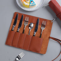 Étui à couverts en similicuir enroulable pour le camping, le pique-nique, le barbecue, les voyages, organisateur de vaisselle d'extérieur, 6 compartiments pour couteau, fourchette, cuillère