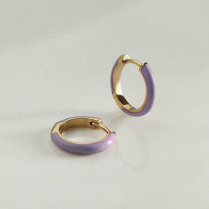 S925 Sterling <b>Silver</b> Simple Fashionable Classic Enamel <b>Huggie</b> Earrings - Product Image 5