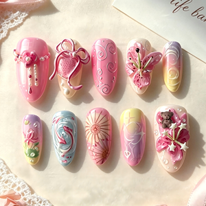 30 Pièces de <span class=keywords><strong>Nail</strong></span> <span class=keywords><strong>Art</strong></span> Populaire Européen et Américain, Motifs Floraux 3D, Nœuds, Ongles Courts Amande, Ongles Peints Motif Ours, Pré-faits - Product Image 1