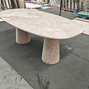 Ensemble de <span class=keywords><strong>table</strong></span> à manger moderne en gros pour salle à manger, <span class=keywords><strong>table</strong></span> de <span class=keywords><strong>restaurant</strong></span> ovale de luxe en marbre rose naturel, <span class=keywords><strong>mobilier</strong></span> - Product Image 3