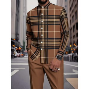 Nuova Collezione 2026: <span class=keywords><strong>Camicia</strong></span> a Maniche Lunghe con Colletto Etnico e Stampa 3D in Stile Europeo-Americano e Pantaloni Formali per Uomo - Product Image 1