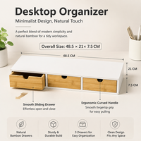 Support d'écran en bambou, organiseur de bureau, 3 tiroirs, cadre en MDF, boîte de rangement sous l'ordinateur pour fournitures de bureau et petits objets