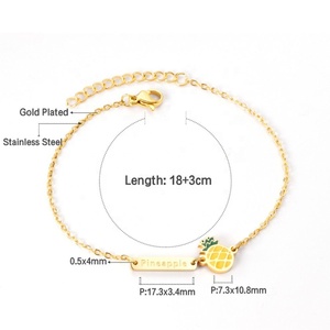 Bracelet à maillons en acier inoxydable plaqué or 18 carats pour femme, avec breloque ananas en émail coloré, pour fille - Product Image 5