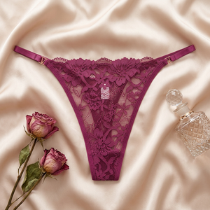 Culotte string en dentelle florale pour femme, à fines bretelles, en maille transparente, sexy, élégante, respirante, taille basse, vente en gros - Product Image 4