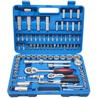 Kit d'entretien automobile 94 pièces : Jeu de douilles à cliquet, clés mixtes, mallette à outils portable pour réparation à domicile et en garage