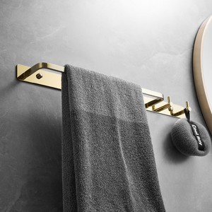 Porte-serviettes mural en cuivre doré avec crochets, barre simple, pour salle de bain, rangement et organisation - Product Image 3