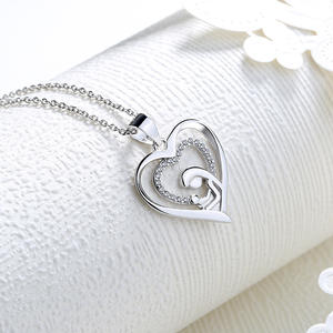 Mom Micro-Inlaid Zirconia Heart-Shaped <b>Necklace</b> Mother's Day Gift Jewelry Mother Hold Her Baby Family <b>Double</b> Heart <b>Necklace</b> - Product Image 2