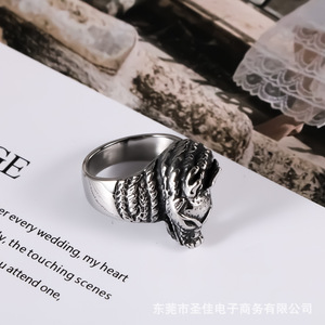 Chinese <b>Style</b> Dragon <b>Head</b> Ring Titanium Steel Unisex Jewelry SA882 - Product Image 5