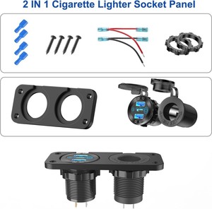 Prise de courant double pour <span class=keywords><strong>voiture</strong></span> 12V avec allume-cigare et chargeur rapide double QC3.0 USB PD Type C pour bateau et camping-car - Product Image 6