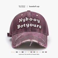 Casquette de baseball unisexe en coton délavé style vintage, avec broderie 3D en tissu éponge, lettres, bordure effilochée et déchirée, ajustable, style streetwear, casquette de papa