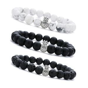 Bracelets d'<span class=keywords><strong>amitié</strong></span> en <span class=keywords><strong>pierre</strong></span> d'ananas pour couples, pour hommes et femmes, 8 mm, howlite naturelle, turquoise, diffuseur d'huiles essentielles - Product Image 1