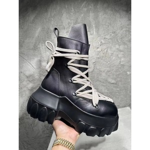 Canlin Black Genuine Leather Waterproof Platform Lace-Up Walking <b>Boots</b> for <b>Women</b> Anti-Slip Rubber Sole Gothic Streetwear - Product Image 3