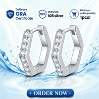 Boucles d'oreilles créoles Huggie en argent sterling 925 avec moissanite, plaqué rhodium, sertissage griffe, bijoux de mode de luxe tendance