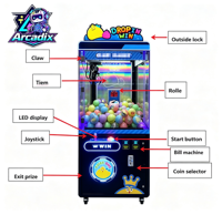 Machine à griffes à monnayeur pour capsules et balles, avec accepteur de billets, LED, en métal, pour centre commercial