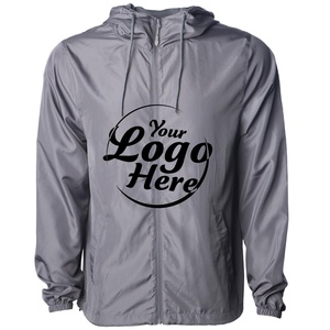 Veste coupe-vent pour homme personnalisée, sans motif, pour l'automne, avec broderie 3D, capuche, légère, résistante à l'eau, fermeture éclair - Product Image 1