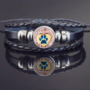 <span class=keywords><strong>Bracelet</strong></span> en cuir multi-couches à thème animalier avec profil d'ombre <span class=keywords><strong>de</strong></span> <span class=keywords><strong>chien</strong></span> et empreinte <span class=keywords><strong>de</strong></span> <span class=keywords><strong>patte</strong></span>, bijou décontracté réglable pour femmes et hommes - Product Image 3