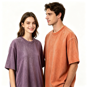 Camiseta Oversize de Algodón Puro con Lavado Ácido para Hombre, Estampado Personalizado, Estilo Casual Urbano, Hombro Caído, Tejido Pesado - Product Image 2