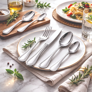 Jivan 24-Piece Stainless Steel Dotted Cutlery Set <b>Mirror</b> Polish Sustainable Party Cutlery Elegant Handle Design Dishwasher Safe - Product Image 1